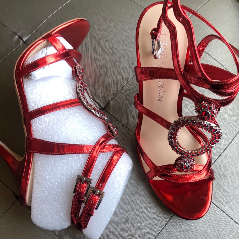 Red, strappy, dress up heels